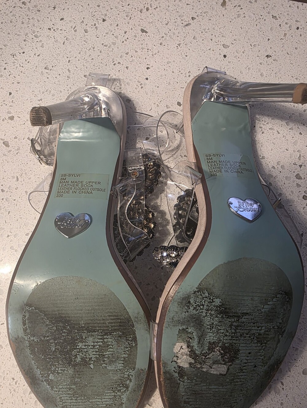 Betsey Johnson Clear Strap Stiletto Sandals with Blue Gem Accents - Picture 7 of 7
